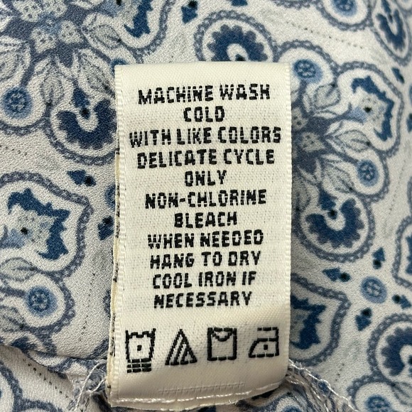 Max Studio Blue/White Boho Floral Print Short Sleeve Blouse Womens Size Medium M - Picture 7 of 9